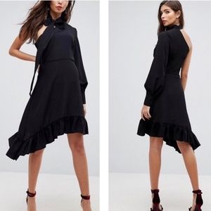 ASOS One Sleeve Scarf Neck Tie Midi Dress